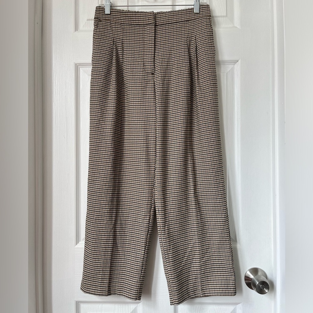 Rachel Zoe Brown Houndstooth Cropped Wide Leg Pants Size 6